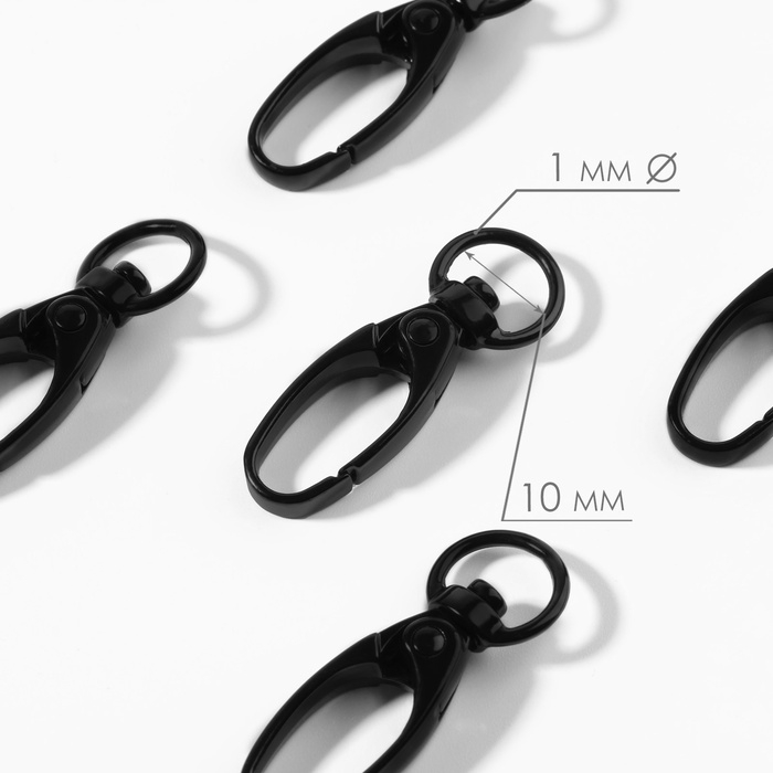 Карабин металлический, 38 &times; 12 мм / 10 &times; 1 мм, 5 шт, цвет чёрный