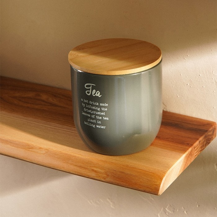 Банка для чая SL Home, 9,5&times;14 см, цвет серый, с бамбуковой крышкой