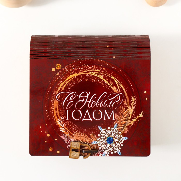 Шкатулка-книга "С Новым годом" коричневая, 14х14х6,5 см