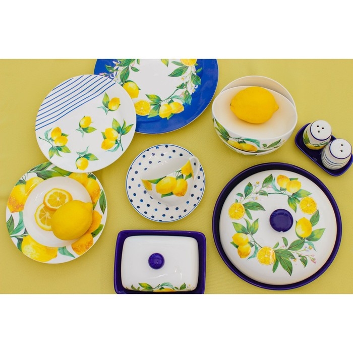 Чайная пара Доляна &laquo;Лимон&raquo;, 2 предмета: чашка 250 мл, блюдце d=15 см