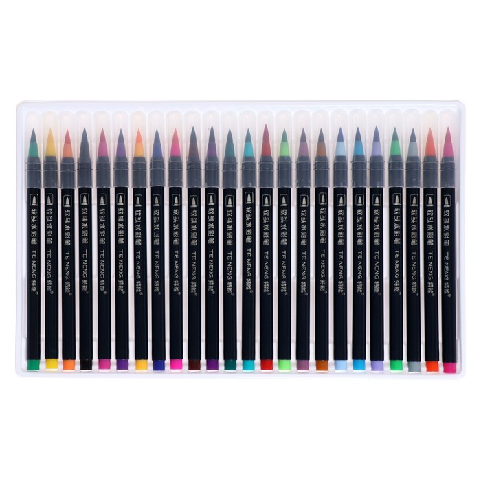 Фломастеры, 24 цвета, в пластиковой коробке, вентилируемый колпачок, "Кисти"