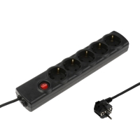 Сетевой фильтр Luazon Lighting, 5 розеток, 5 м, 3500 Вт, 3х1 мм2, 16 A, 220 В, c предохранителем, черный