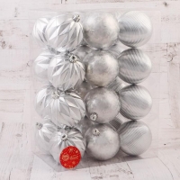 Ёлочные игрушки, шары новогодние , пластик, набор d-8 см, 24 шт "Зимний шик" серебро