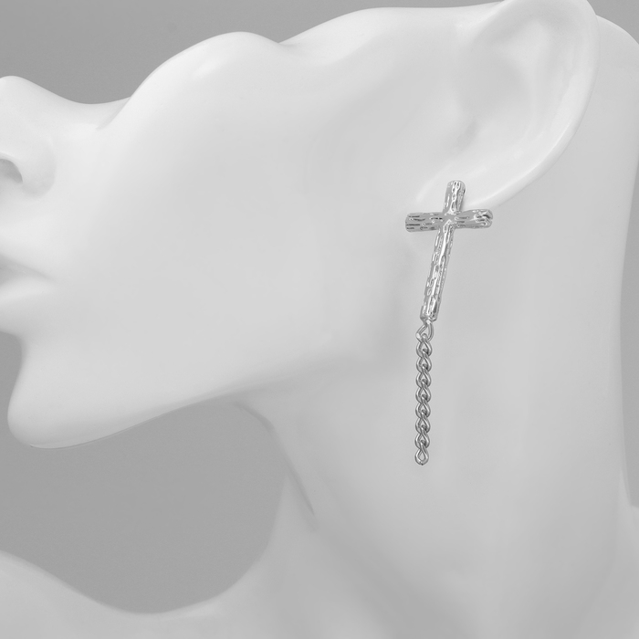 Серьги металл &laquo;Крест и цепочка&raquo; плетение, цвет серебро
