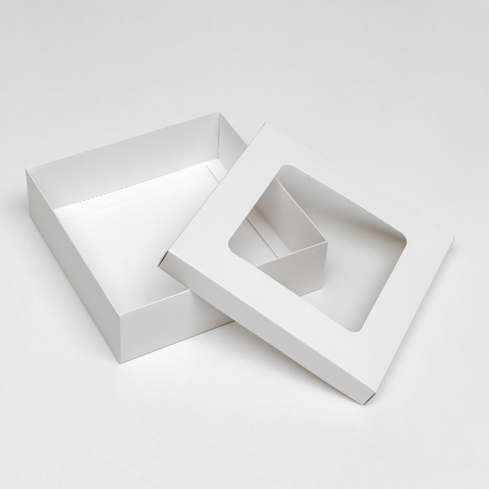 Коробка подарочная складная, упаковка, крышка-дно, с окном, белая, 20 х 20 х 6 см