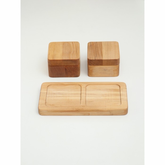 Набор для специй Adelica, 2 банки с крышкой на деревянной подставке, пропитано маслом, 20&times;10&times;1,8 см, берёза