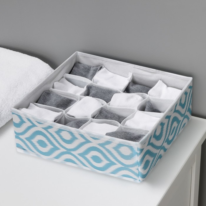 Органайзер для хранения белья Доляна &laquo;Лагуна&raquo;, 16 ячеек, 27&times;25&times;10 см, цвет бирюзовый
