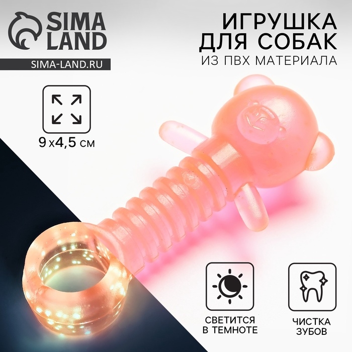 Игрушка для собак жевательная светящаяся в темноте &laquo;Медвежонок&raquo;, 9 х 4.5 см