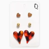 Набор серьги "Леопард" сердце и бусина, цветной в золоте