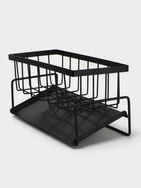 Подставка для мыла и губки со сливом, цвет черный