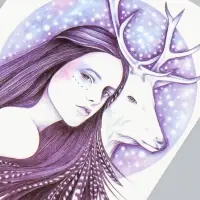 Переводная тату на тело цветная &laquo;Девушка и олень&raquo;, 21&times;14.8 см