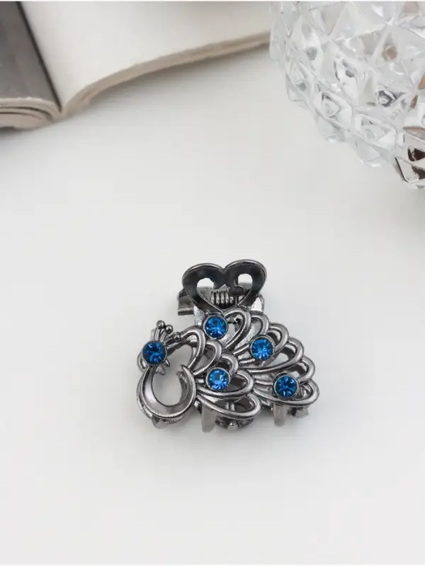 Крабик для волос &laquo;Синий туман&raquo;, павлин, 2.5 см, серебро