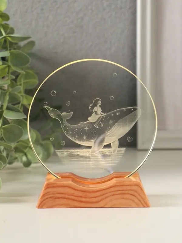 Сувенир стекло свет "Диск. Девочка и кит" 5хLED d=10 см, USB 10х4х11,4 см