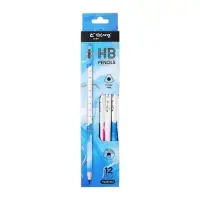 Карандаш чернографитный НВ с ластиком, Линейка, корпус треугольный МИКС