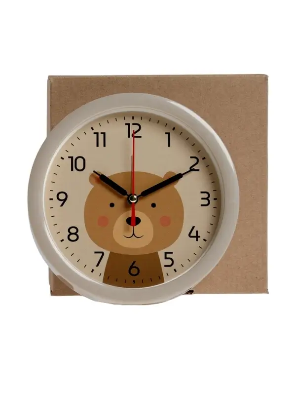 Будильник "Медвежонок", плавный ход, d=15см, бежевый