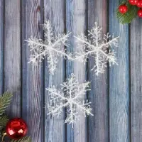 Ёлочные игрушки 3 шт. &laquo;Зимнее волшебство. Снежинка - пушинка&raquo; пластик, d=10 см, белый