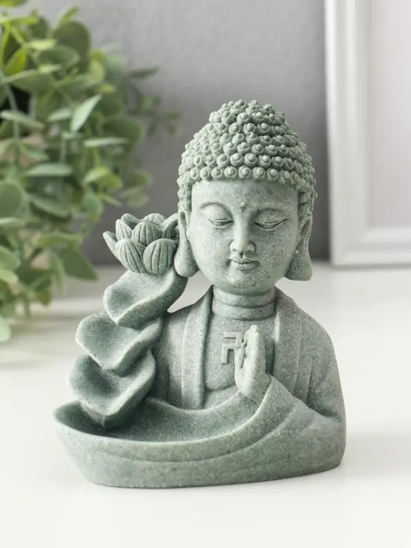 Подставка под благовония песчаник "Будда и фонтан с лотосом" 7х10,5х13 см