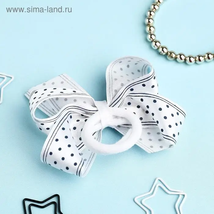 Резинка для волос &laquo;Школьница&raquo;, бант полоски горох, 8 см, бело-синяя