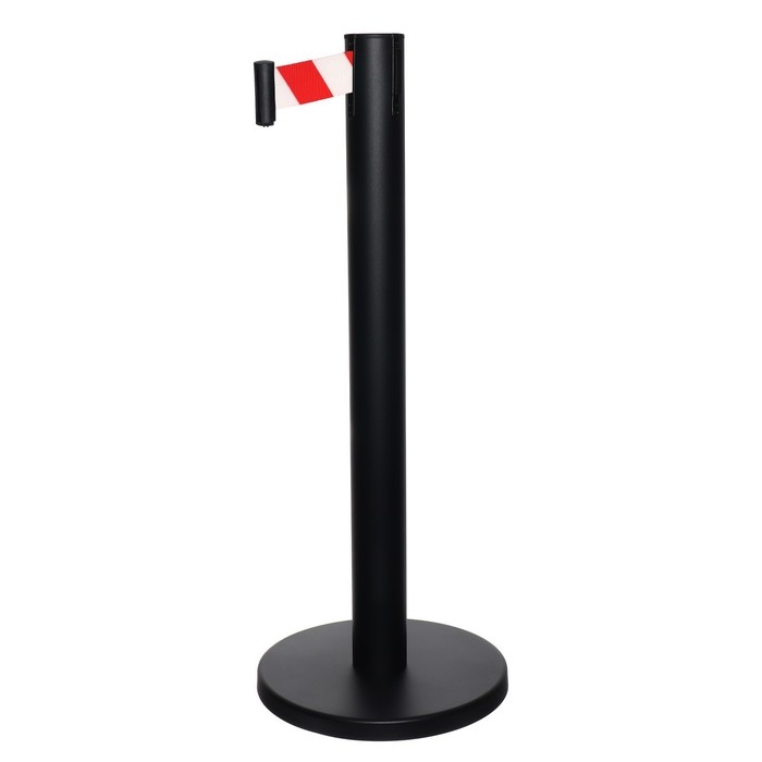 Стойка ограждения черная, с вытяжной лентой-280см, красная, белая, высота-90см, d- 6см, напольный d-32см