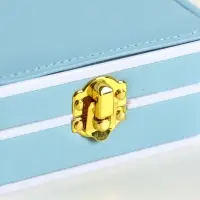 Шкатулка пластик, кожзам для украшений 6 ячеек, 10 полос, голубая 13,5х11,5х5,5 см