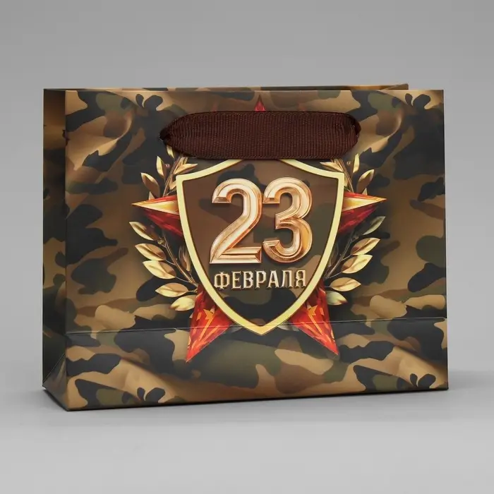 Пакет подарочный ламинированный, упаковка, &laquo;С 23 февраля&raquo;, S 15 х 12 х 5.5 см