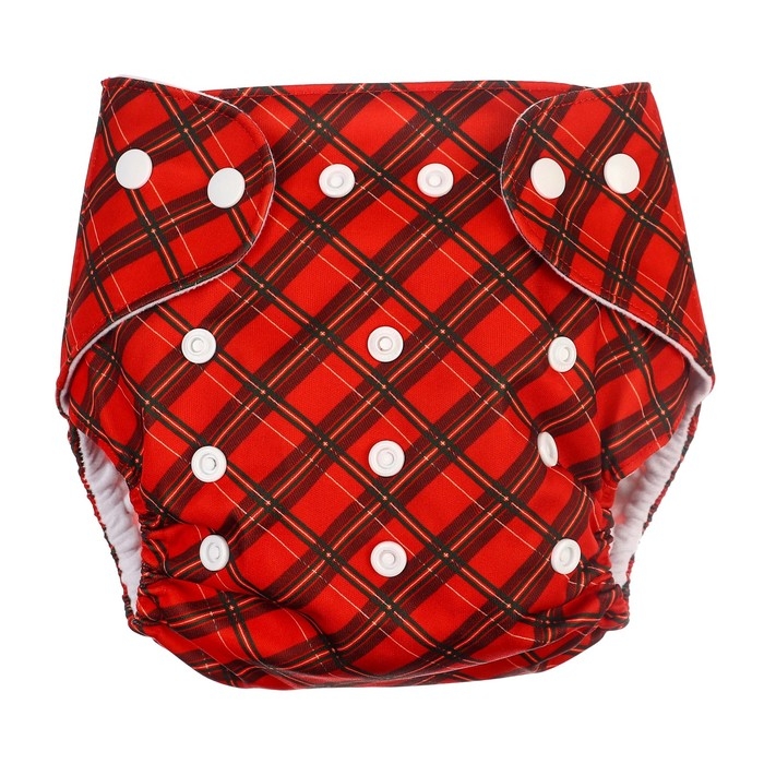 Многоразовый подгузник &laquo;Новогодняя клетка&raquo;, 0-36 мес., цвет красный, подарочная упаковка, Крошка Я