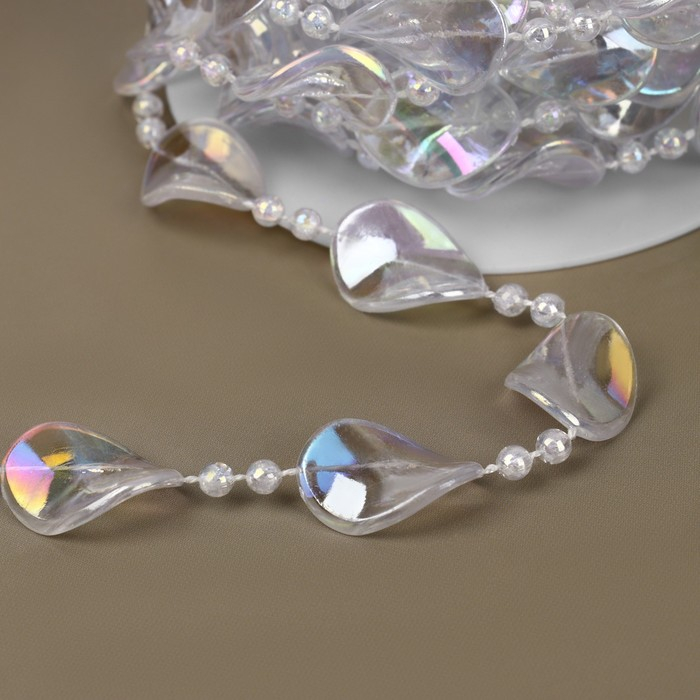 Бусы на нитях, с голографией, 16 мм, 9 &plusmn; 1 м, цвет прозрачный