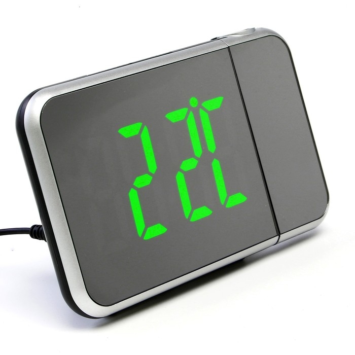 Часы электронные настольные, будильник с проекцией, календарем, USB, зеленая индикация