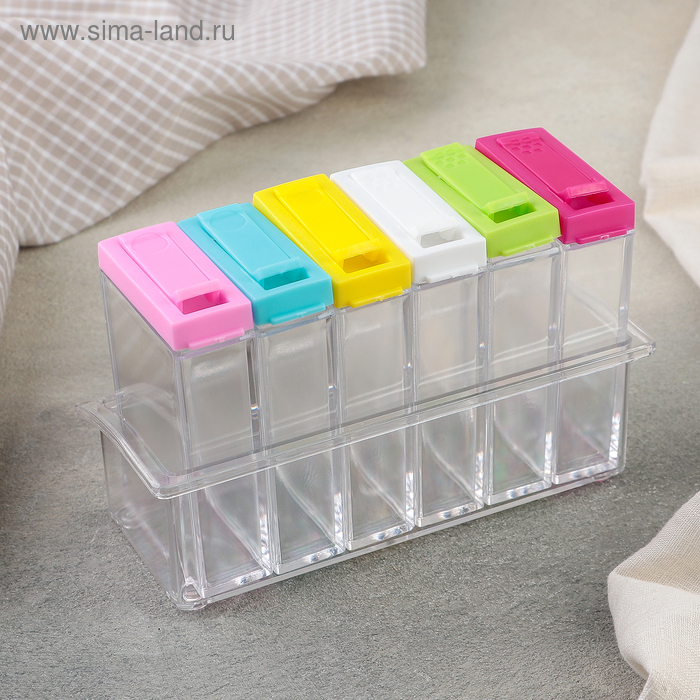 Набор для специй &laquo;Компакт&raquo;, 100 мл, 17&times;7&times;10 см, 6 шт, односторонний дозатор, цвет МИКС