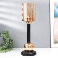 Подсвечник металл, стекло на 1 свечу "Жако" d-8,5 см, золото 11,5х11,5х38,5 см