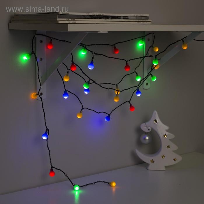 Гирлянда &laquo;Нить&raquo; 5 м с насадками &laquo;Шарики цветные&raquo;, IP20, тёмная нить, 30 LED, свечение мульти, 8 режимов, 220 В