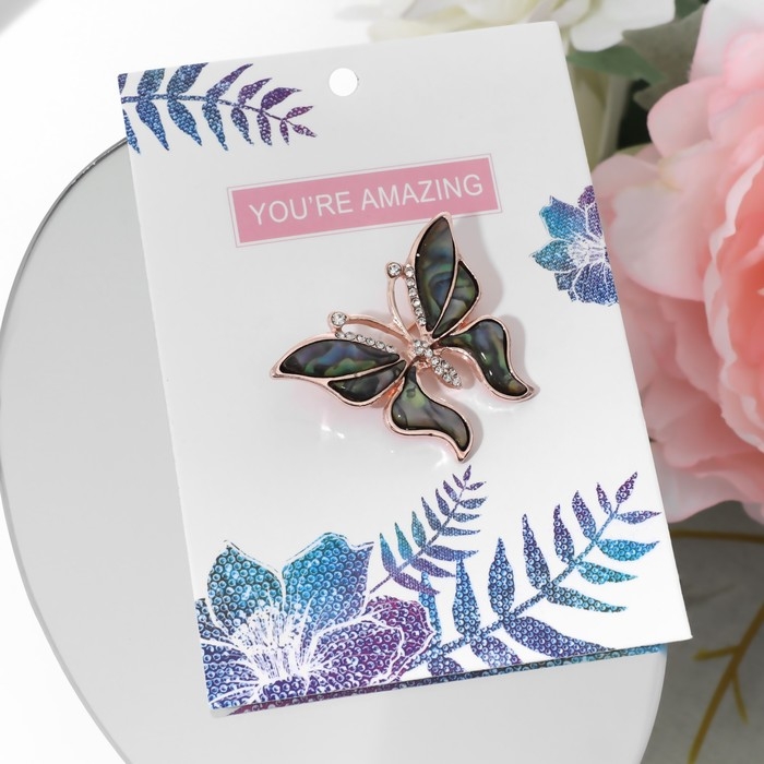 Брошь &laquo;Галиотис&raquo; бабочка летящая, в розовом золоте