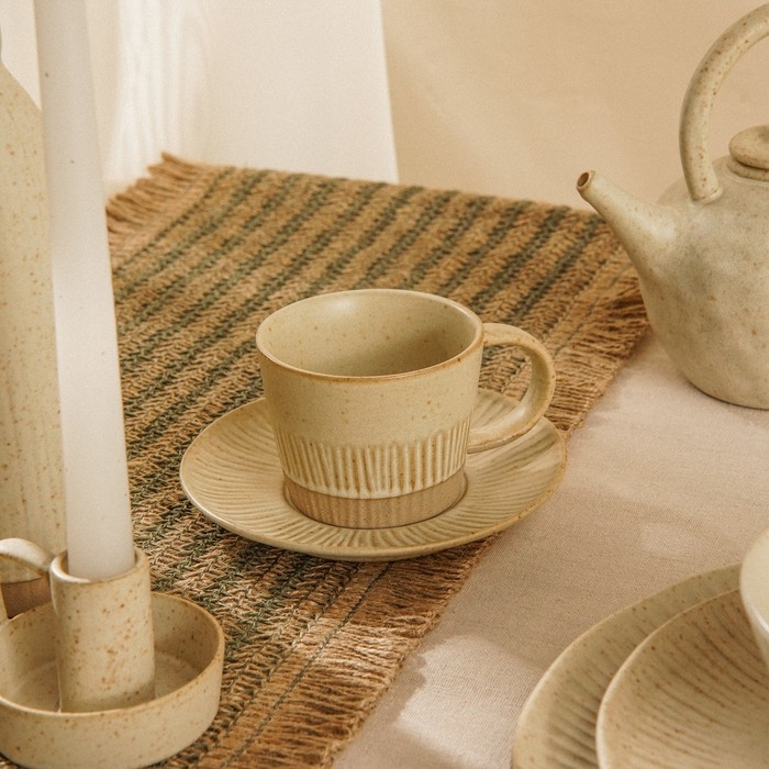 Чайная пара керамическая SL Home &laquo;Виенто&raquo;, 2 предмета: чашка 250 мл, блюдце d=15 см, цвет бежевый