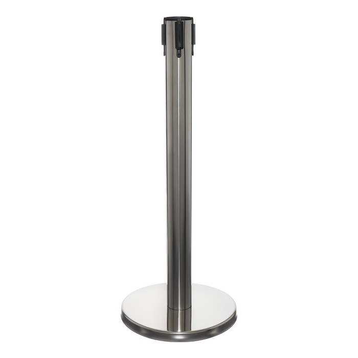 Стойка ограждения серебряная, с вытяжной лентой-180 см красная, белый, высота-90см, d- 6см, напольный d-32см