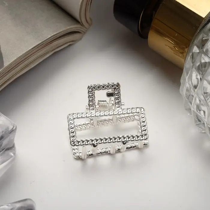 Краб для волос "Эмма" прямоугольник, 2,5х2 см, серебро