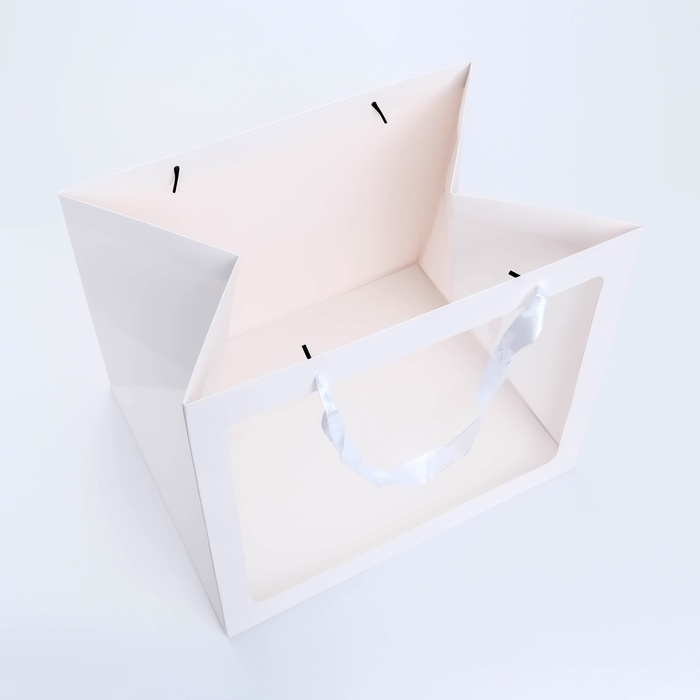 Пакет подарочный с широким дном и окном 35 х 29 х 28 см, белый