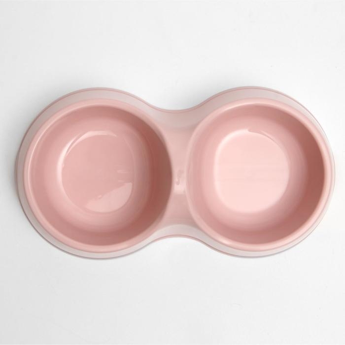 Миска двойная "Мур-мяу" 22,5 см х 13 см х 6 см, 0,2 л, розовый