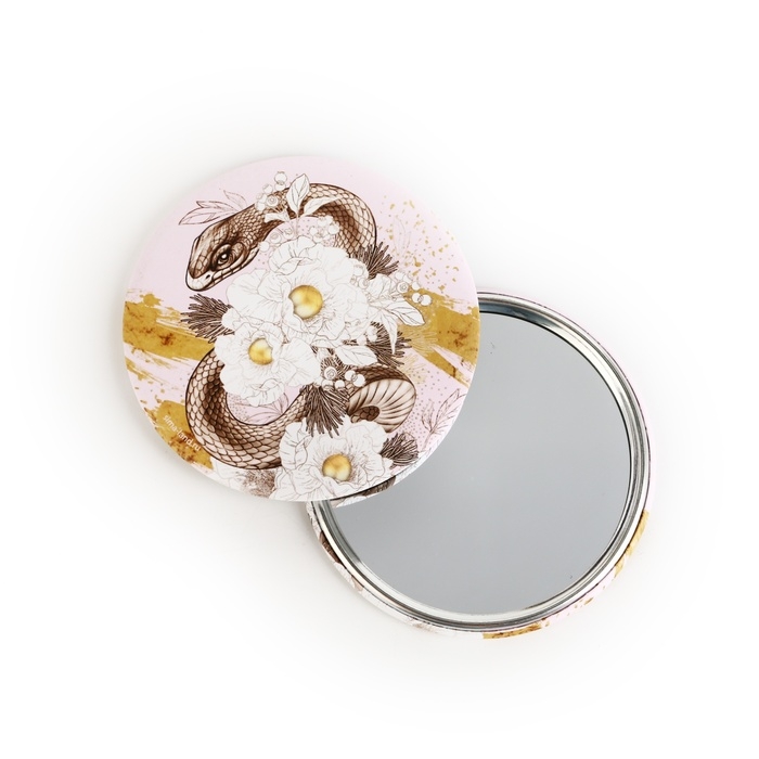 Зеркало карманное новогоднее &laquo;Новый год: Змея в цветах&raquo;, диам.7 см