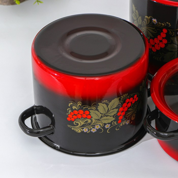 Набор кастрюль &laquo;Рябинка&raquo;, 3 предмета: 2 л, 3.5 л, 5.5 л, эмалированные крышки, индукция