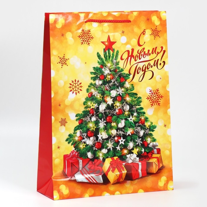 Пакет подарочный новогодний ламинированный &laquo;Золото и снежинки&raquo;, L 28 х 38 х 9 см