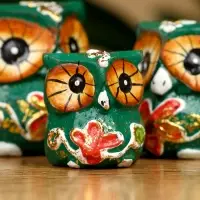 Набор сувенирный "Совята" дерево H 4, 3, 2 см, цв. зелёный