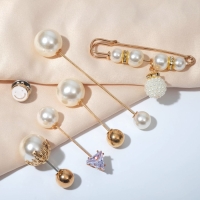 Набор булавок (6шт) &laquo;Жемчужная капель&raquo;, 6,3см, цвет белый в золоте