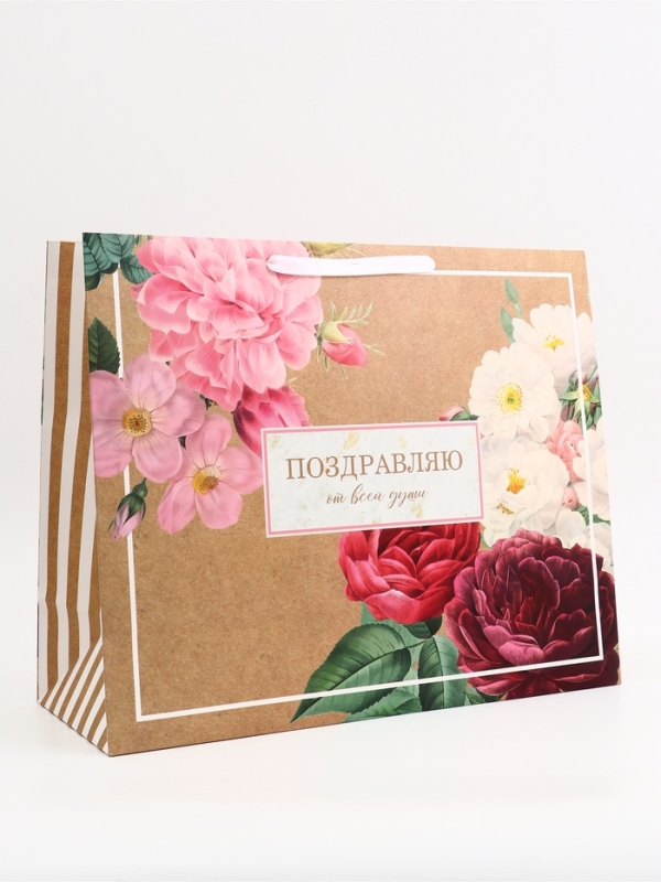 Пакет подарочный горизонтальный "Поздравляю от всей души", 49 &times; 40 &times; 19 см