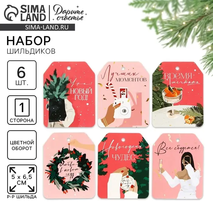 Шильдики на подарки &laquo;Всё сбудется!&raquo;, набор 6 штук, 6.5&times;5.1 см