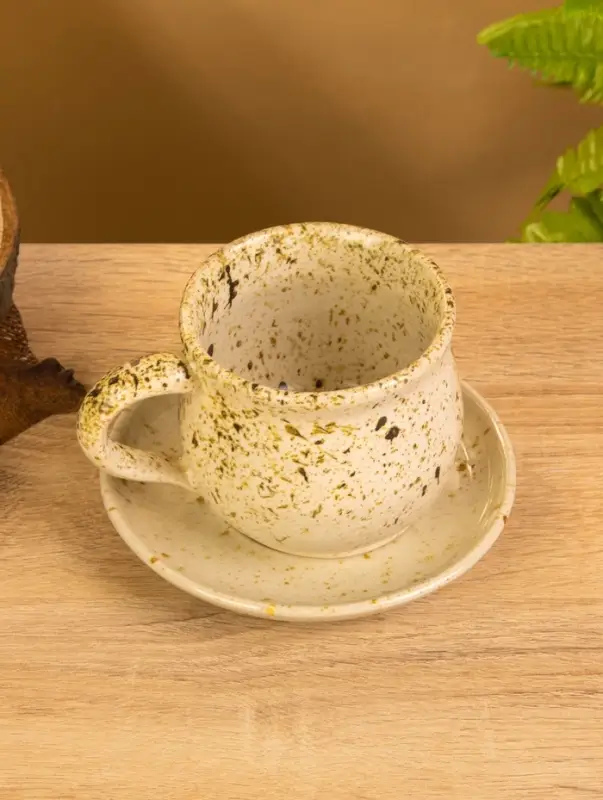 Чашка с блюдцем "Камень 1" керамика, цв. бежевый в крошку, 13х13х9 см