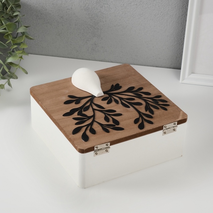 Шкатулка дерево с делениями "Ветка в вазе. Чай" 19х18х8,5 см