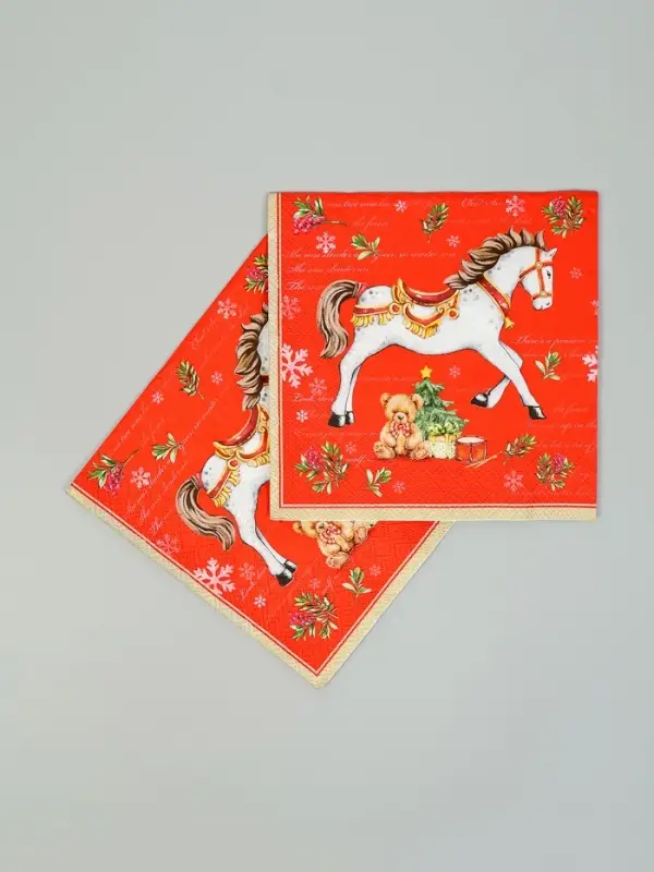 Салфетки бумажные трёхслойные &laquo;Новогодняя лошадка. Красный фон&raquo;, 33х33, 20шт