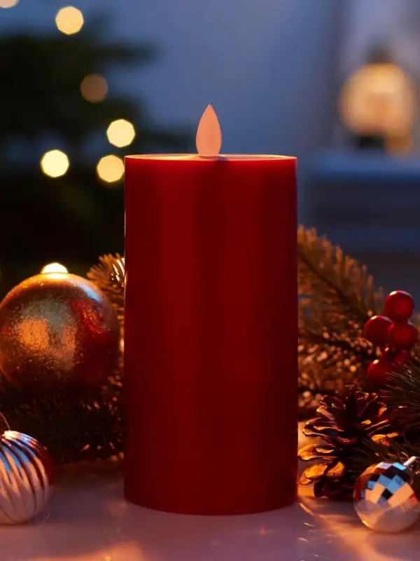 Светодиодная свеча восковая "Глубокий красный", 17x7 см, АААx3 (не в компл.), Т/БЕЛЫЙ