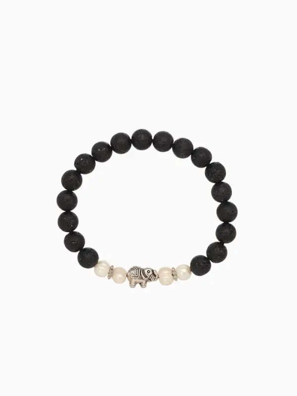 Браслет "Слоник" жемчуг, лава, длина 18 см