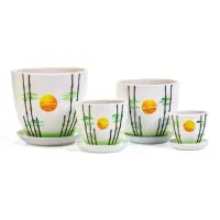 Набор горшков цветочный поддоном 4 шт 0,4 / 1 / 2,5 / 5 л керамика, Азия